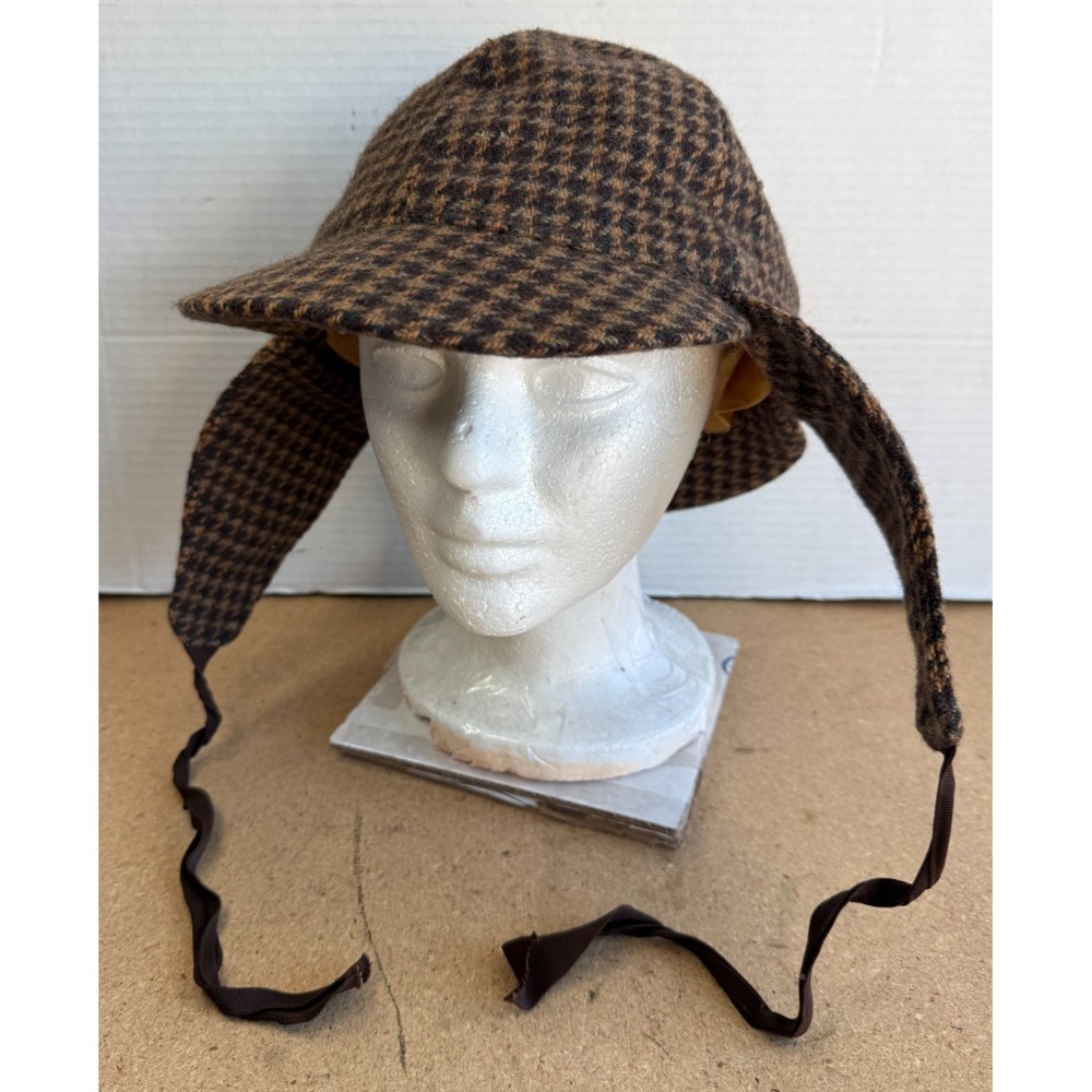 Vintage Sz 7 1/4 100% Wool Tweed Flat Cap Sherlock Holmes Style Unbranded